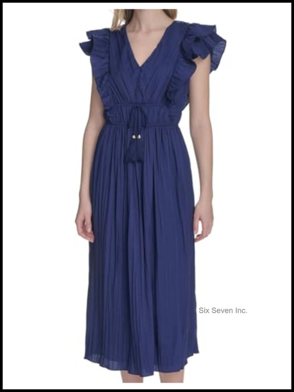 Flutter Sleeve V-Neck Maxi Dress with Zipper Closure, Polyester